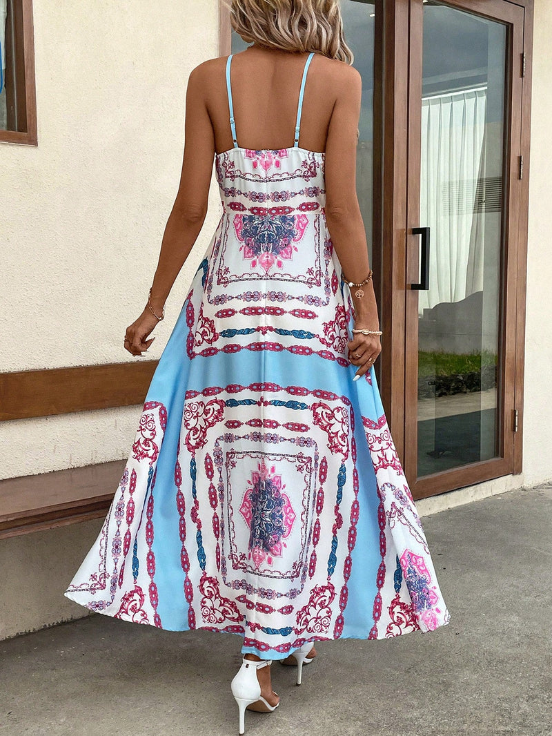 Vestido de tirantes con estampado de panuelo halter