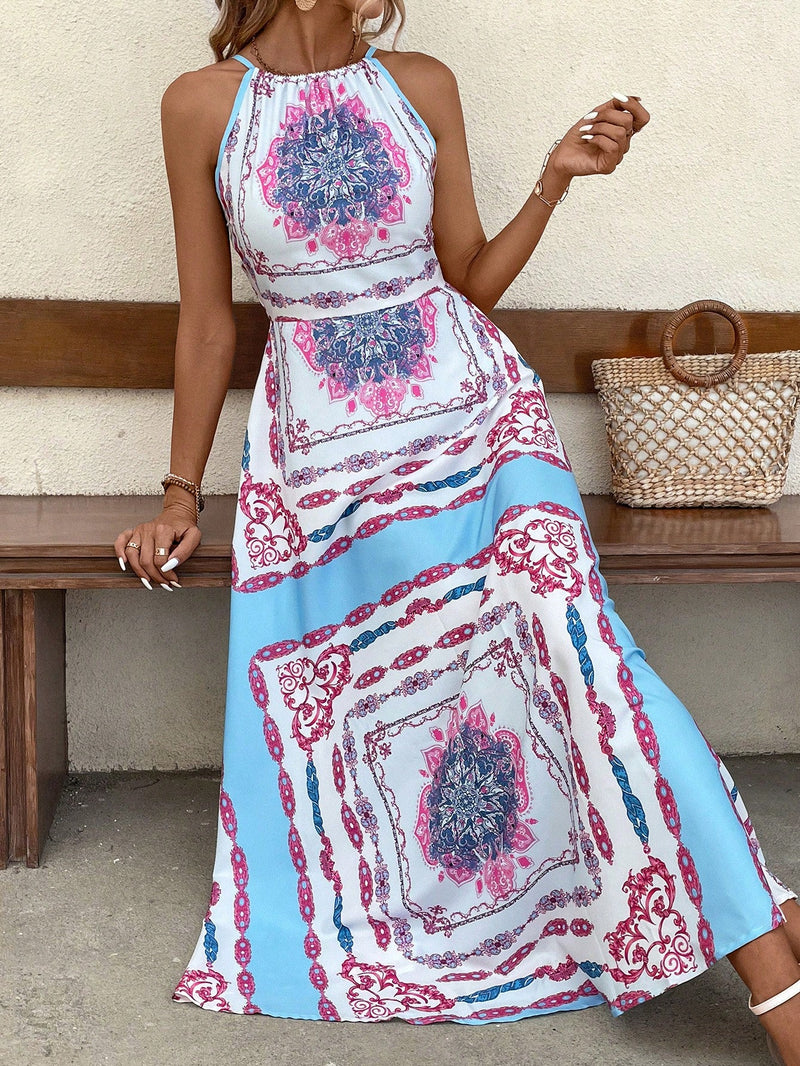 Vestido de tirantes con estampado de panuelo halter