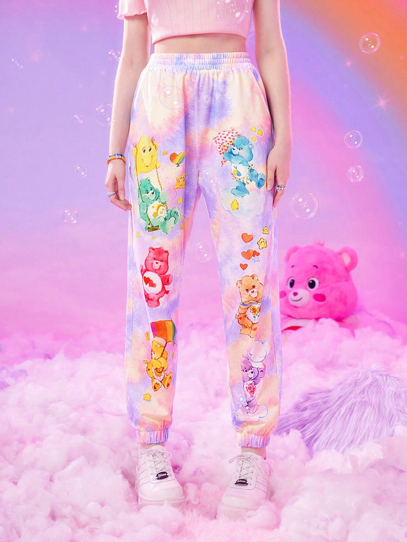 ROMWE X Care Bears Pantalones con estampado de dibujos animados de tie dye