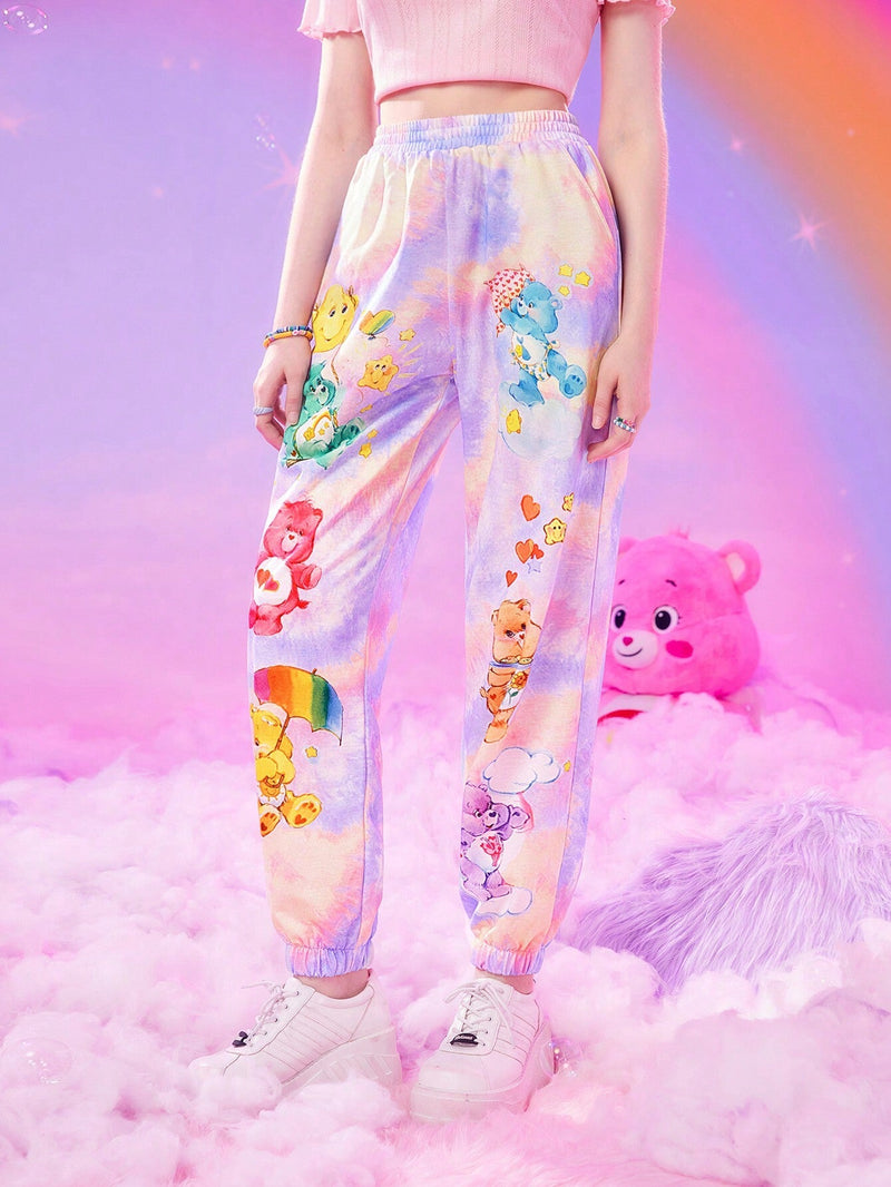 ROMWE X Care Bears Pantalones con estampado de dibujos animados de tie dye