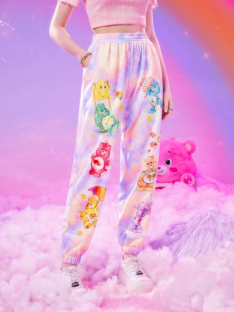 ROMWE X Care Bears Pantalones con estampado de dibujos animados de tie dye