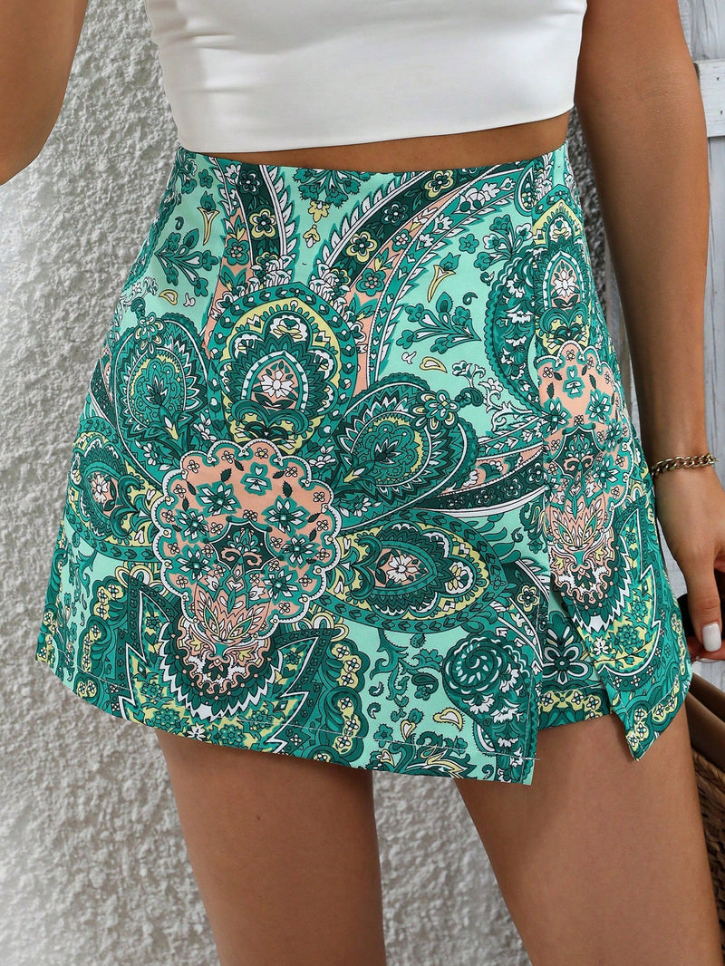 VCAY Skort con estampado de paisley con cremallera lateral