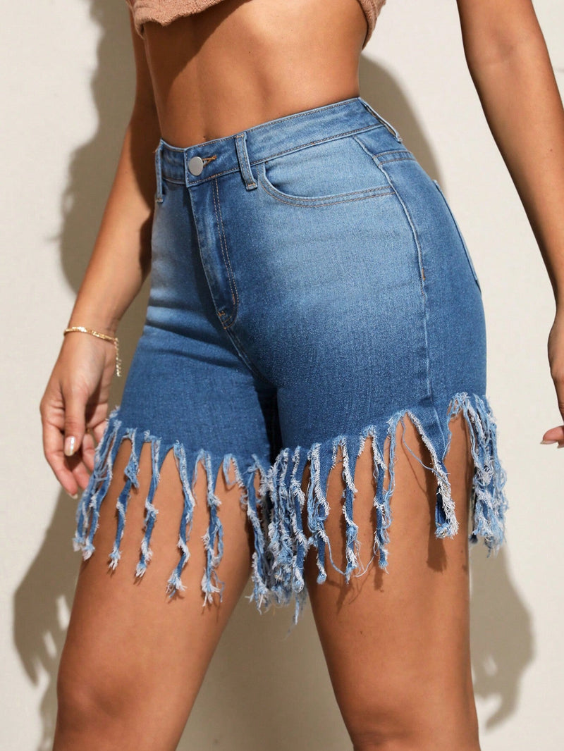 Essnce Shorts en mezclilla bajo con fleco