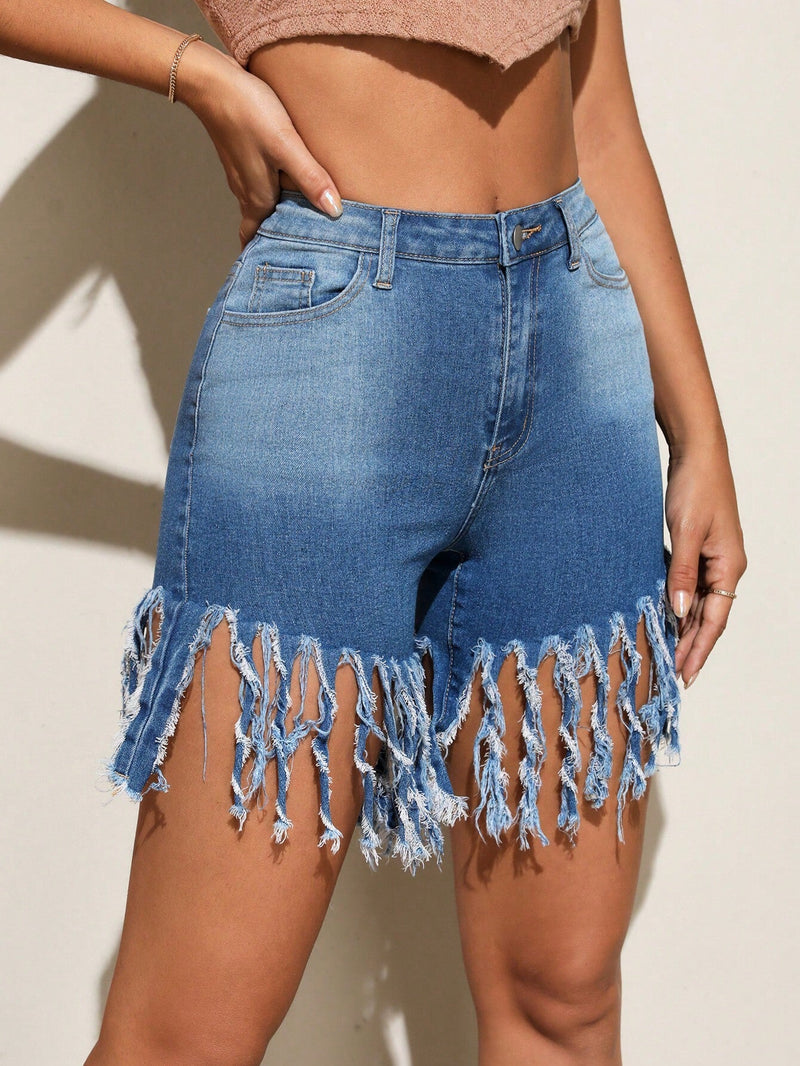 Essnce Shorts en mezclilla bajo con fleco