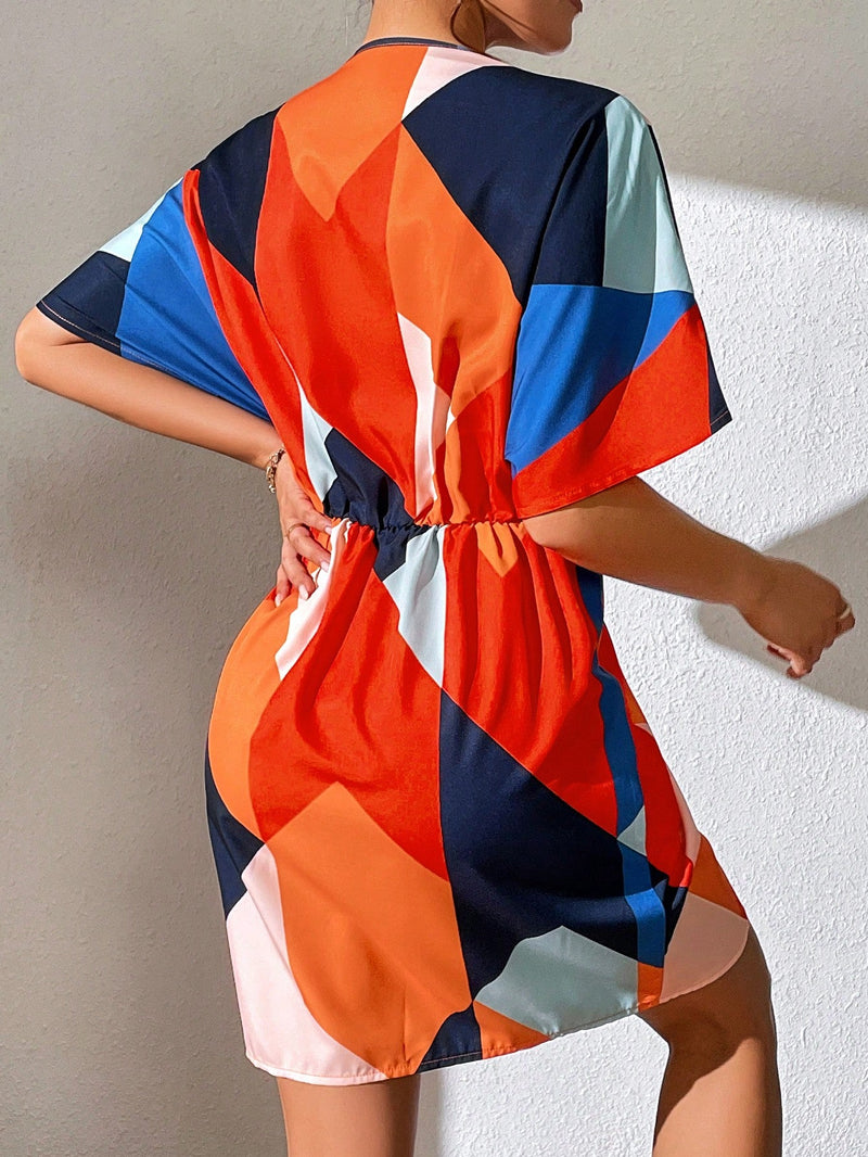 Prive Vestido con estampado geometrico de manga murcielago