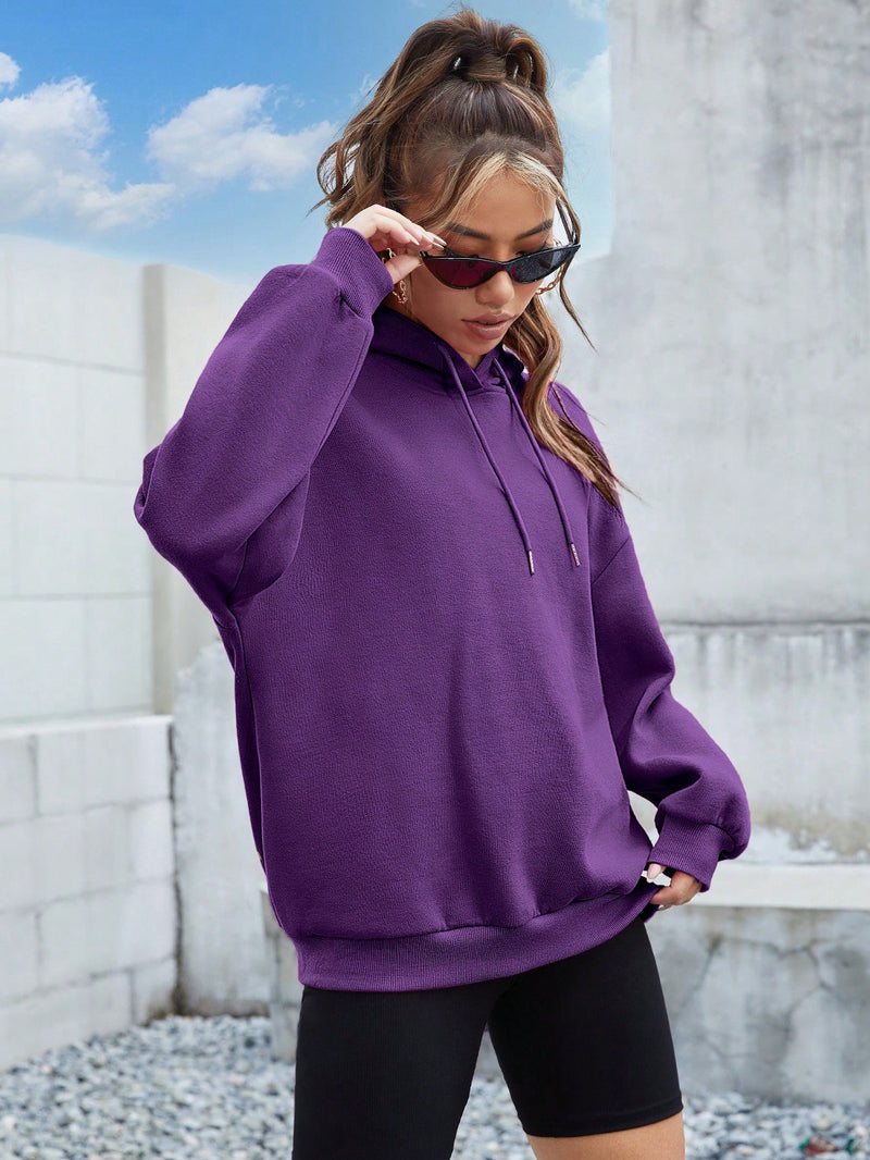 Ezwear sudadera con capucha casual de hombros caidos para mujer con estampado de eslogan, otono/invierno