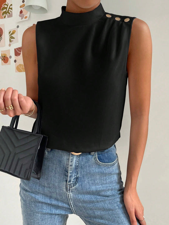 Prive Blusa de cuello alto con diseno de boton