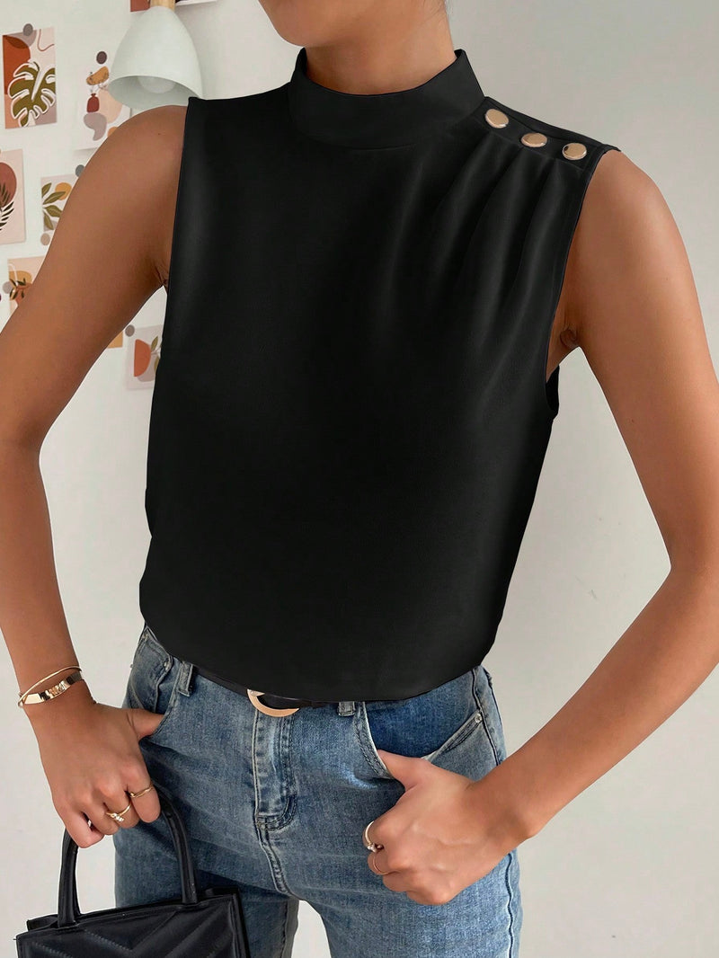 Prive Blusa de cuello alto con diseno de boton