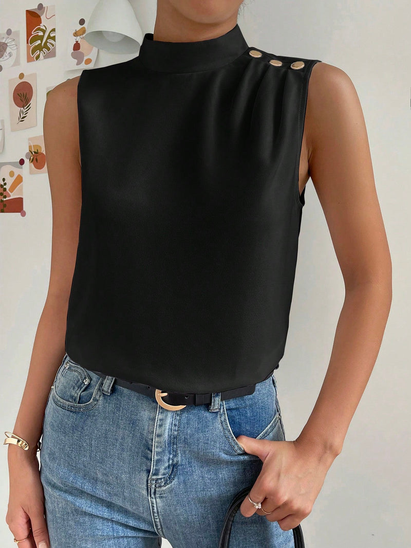 Prive Blusa de cuello alto con diseno de boton