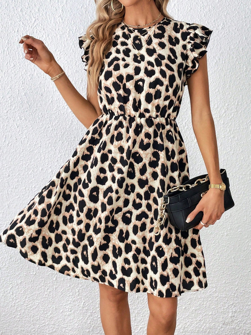 Prive Vestido con estampado de leopardo ribete con fruncido