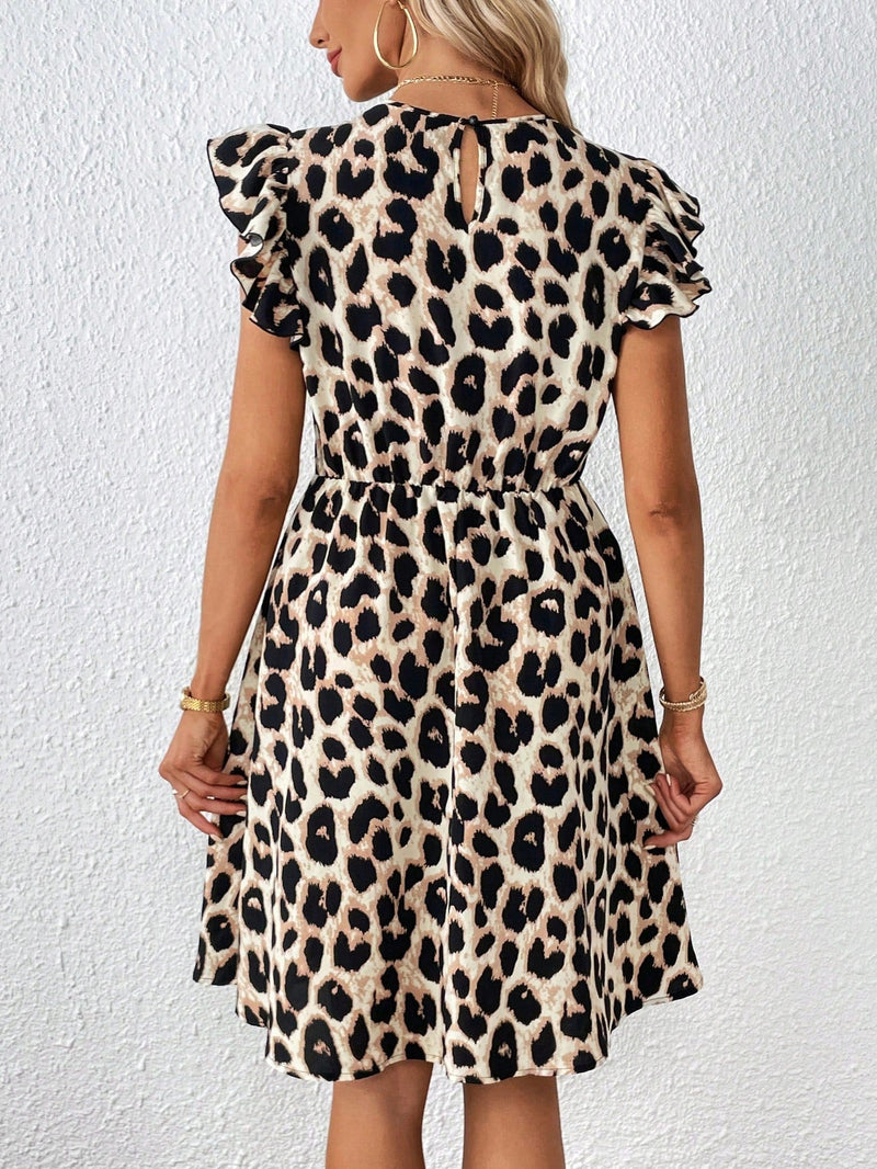 Prive Vestido con estampado de leopardo ribete con fruncido