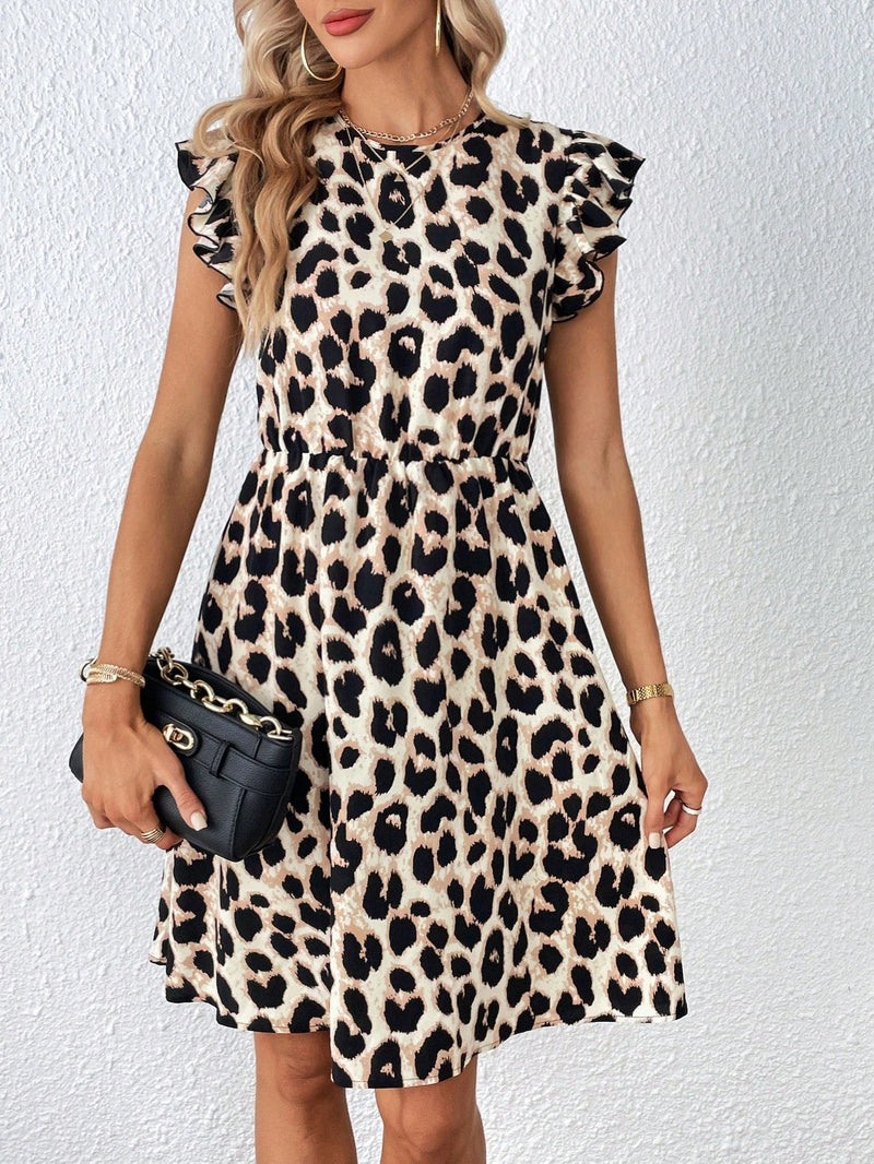 Prive Vestido con estampado de leopardo ribete con fruncido