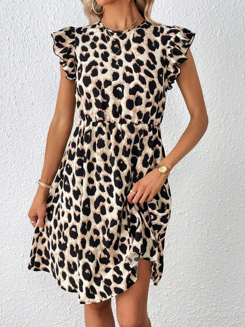 Prive Vestido con estampado de leopardo ribete con fruncido