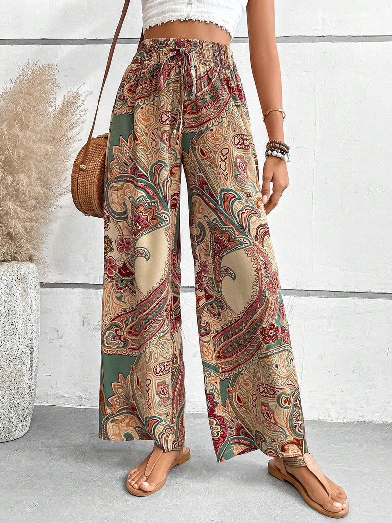 LUNE Pantalones de pierna ancha con estampado de paisley