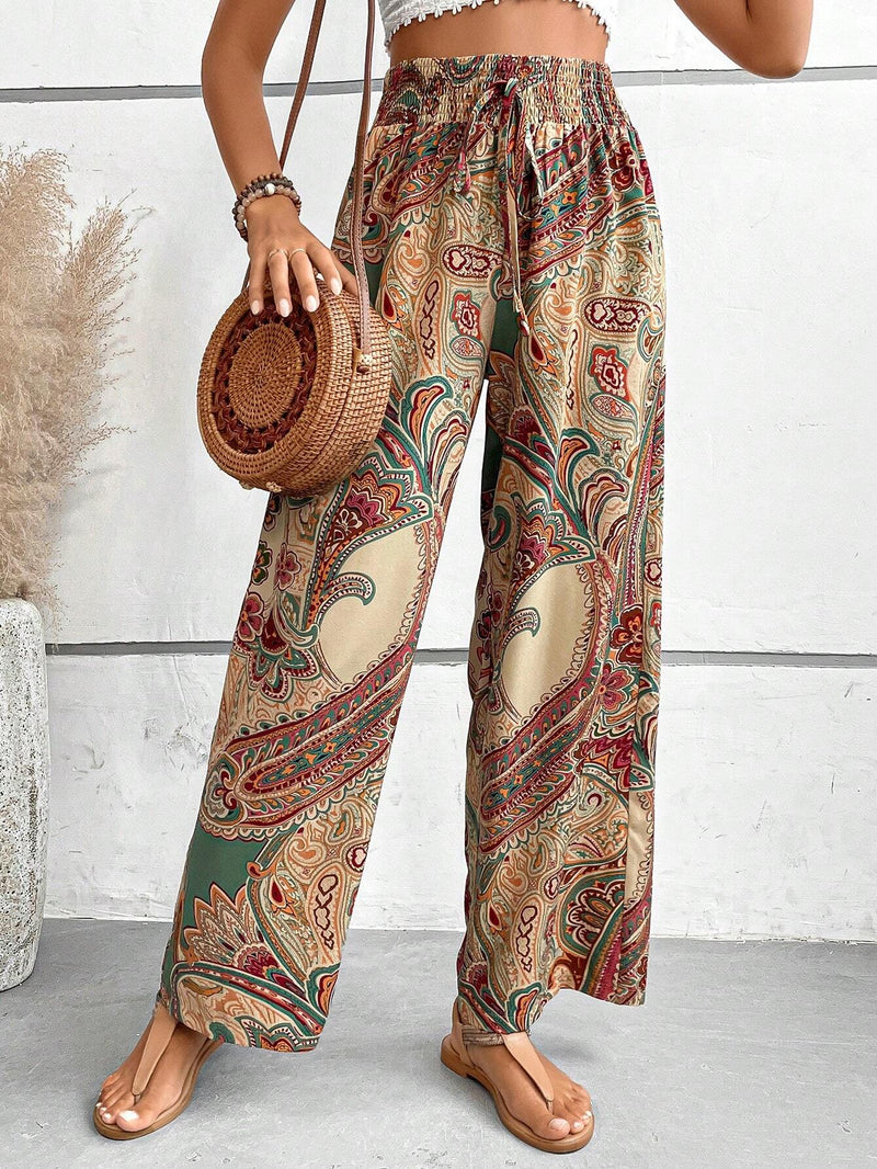 LUNE Pantalones de pierna ancha con estampado de paisley