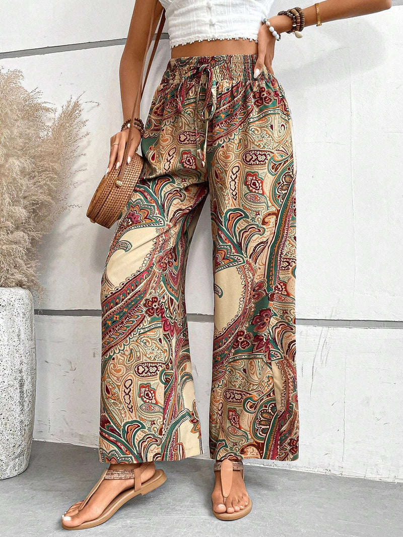 LUNE Pantalones de pierna ancha con estampado de paisley