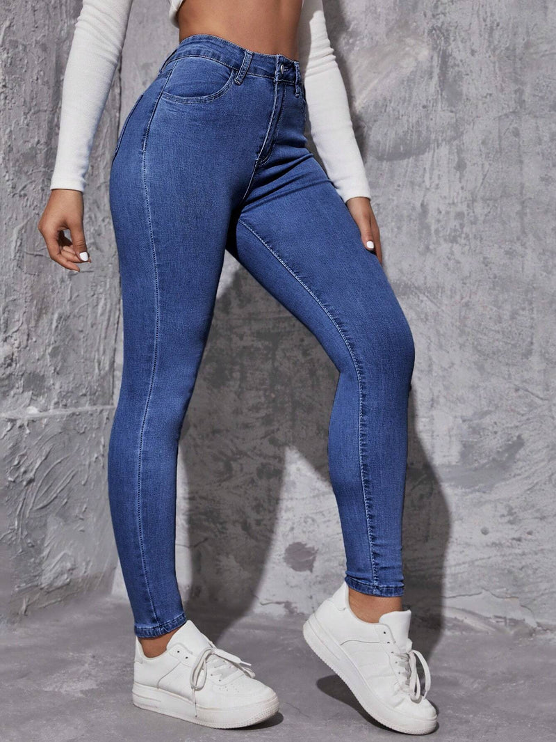 Jeans para mujer Boton Bolsillo Cremallera Liso