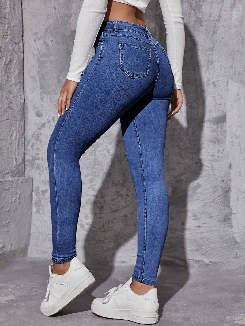 Jeans para mujer Boton Bolsillo Cremallera Liso