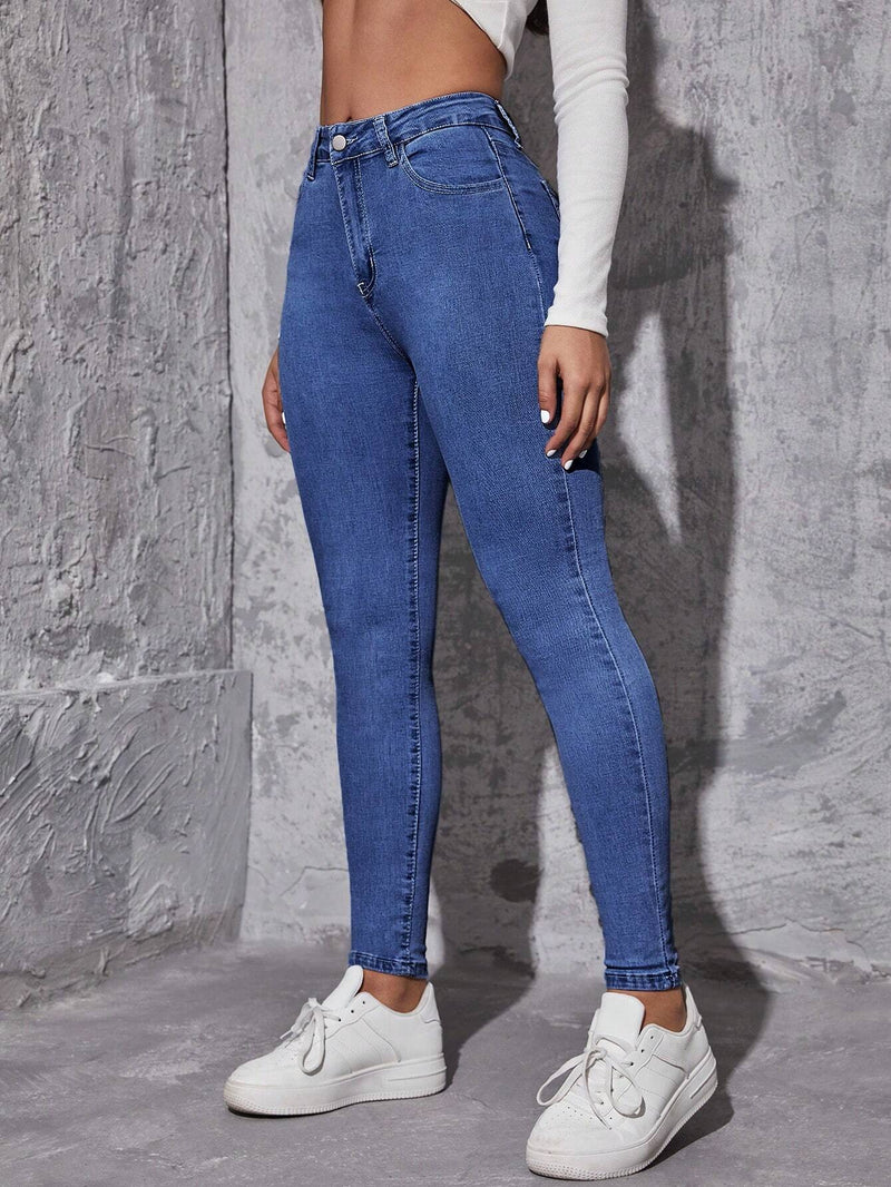 Jeans para mujer Boton Bolsillo Cremallera Liso