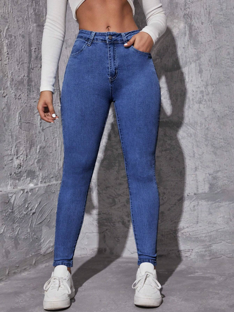 Jeans para mujer Boton Bolsillo Cremallera Liso