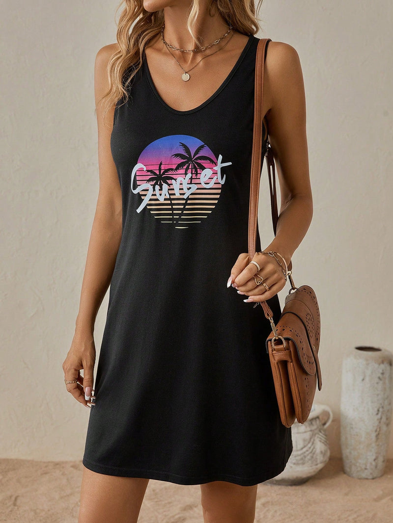 Vestido tank con estampado de letra