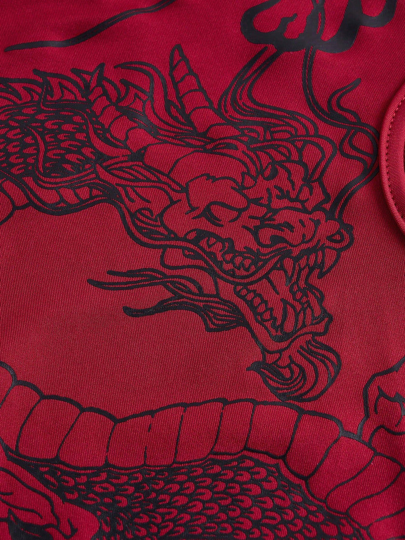 ICON Vestido tubo con estampado de dragon chino de cintura con abertura bajo asimetrico