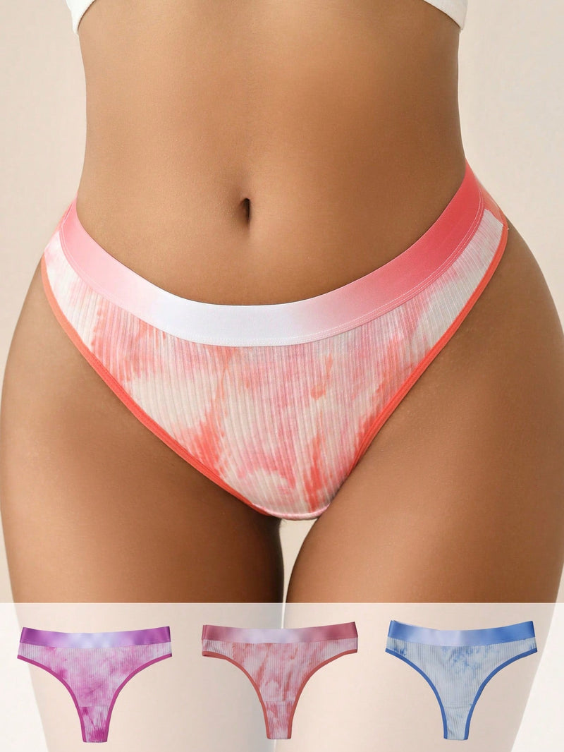 3 piezas Tanga de tie dye unido en contraste