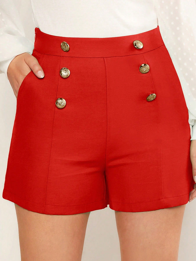 Shorts con diseno de boton con bolsillo oblicuo