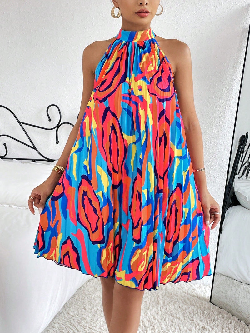 SXY Vestido con estampado de cuello halter