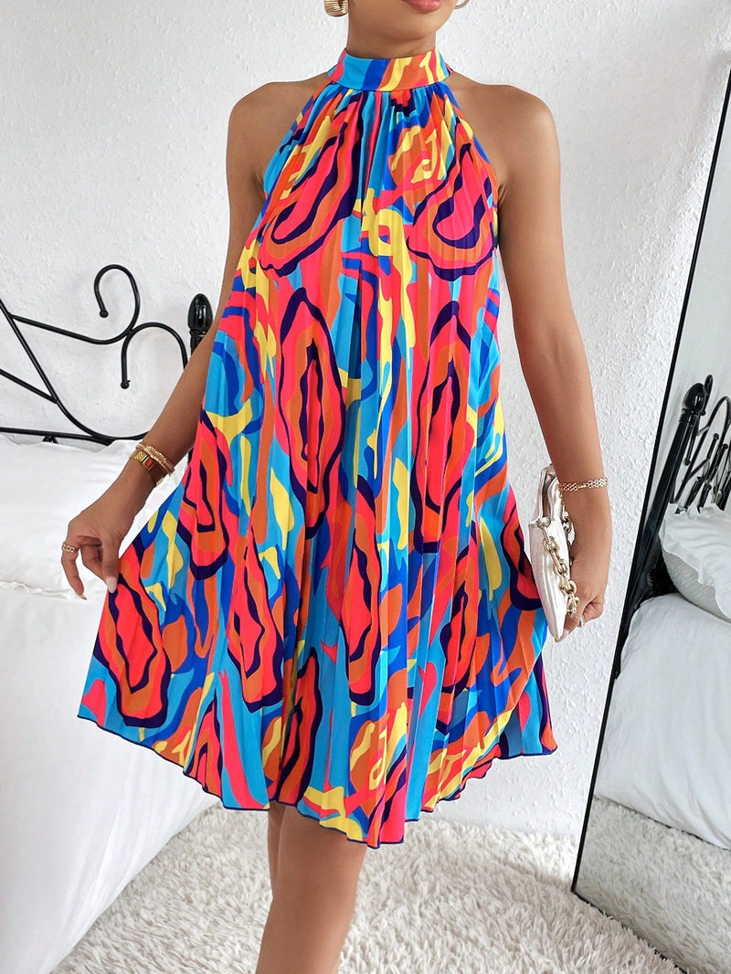 SXY Vestido con estampado de cuello halter