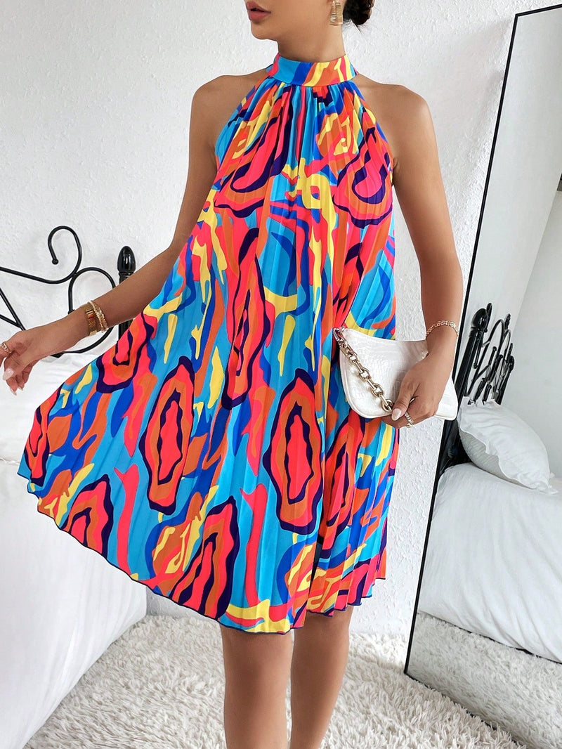 SXY Vestido con estampado de cuello halter