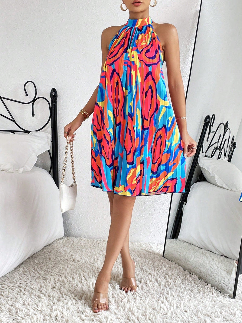 SXY Vestido con estampado de cuello halter