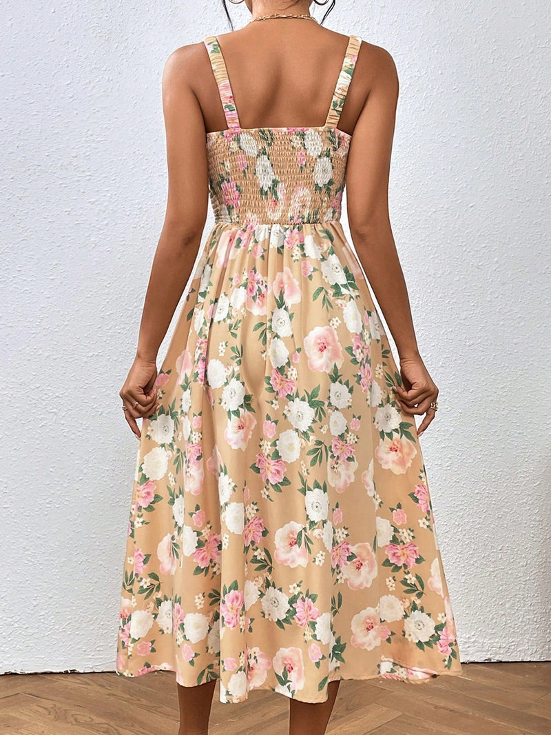 Prive Vestido de tirantes con estampado floral de muslo con abertura