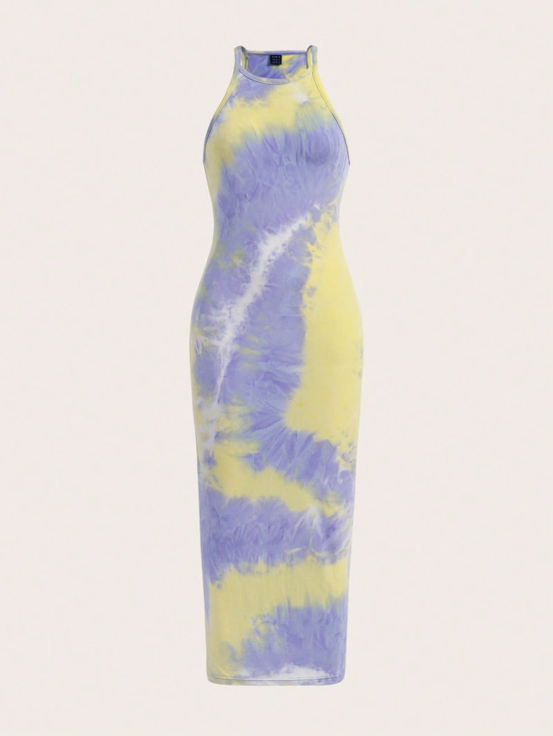 EZwear Vestido ajustado de tie dye de cuello halter