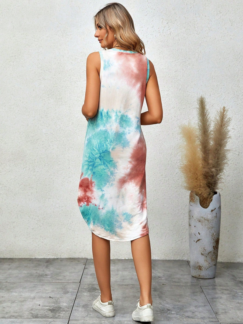 VCAY Vestido tank de tie dye bajo curvo