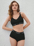 Leisure Conjunto De Lenceria Negra De Sujetador Y Short Para Chica