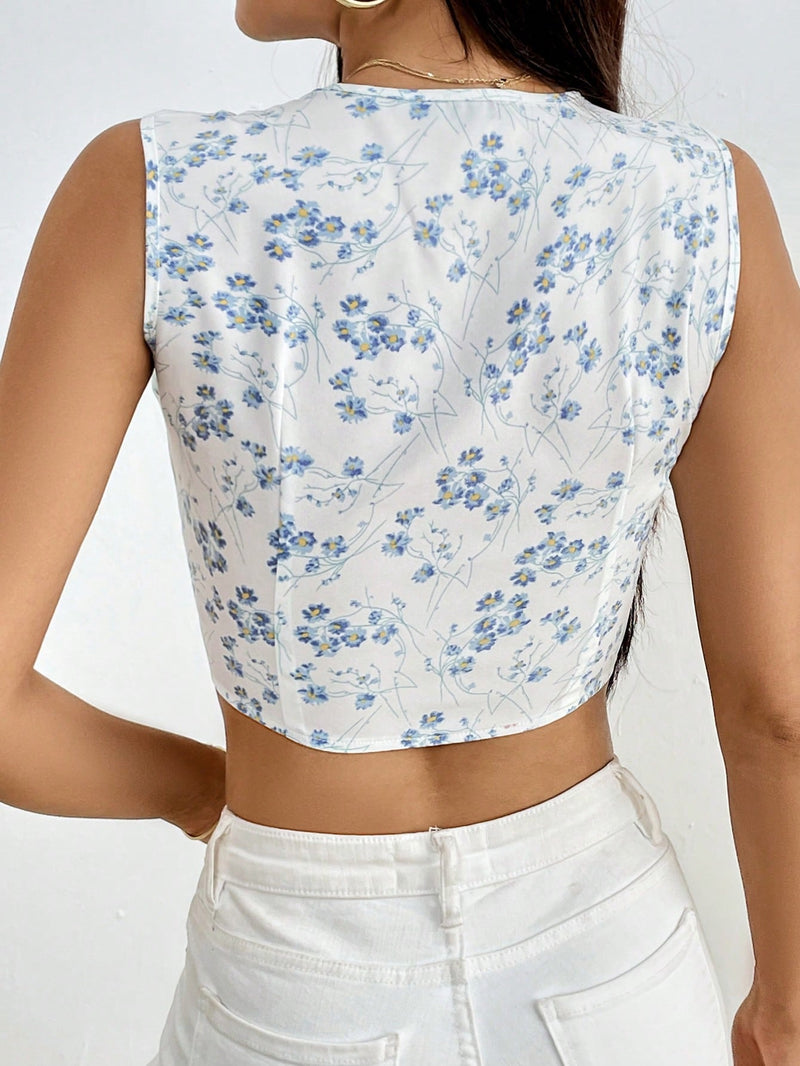 Essnce Camisa crop con estampado floral con lazo delantero