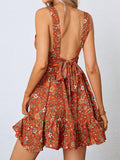 Wywh vestido con estampado floral de espalda abierta con cordon bajo con fruncido