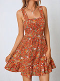 Wywh vestido con estampado floral de espalda abierta con cordon bajo con fruncido