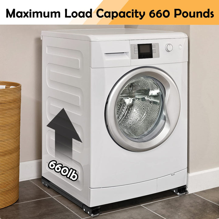 Dos ruedas de goma extendibles para muebles de electrodomésticos, soporte móvil ajustable de lavadora de gran capacidad, soporte de metal para refrigerador, lavadora y secadora, base para estante de platos.