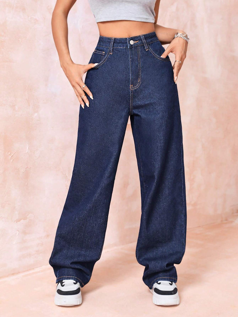 EZwear Jeans unicolor de pierna ancha