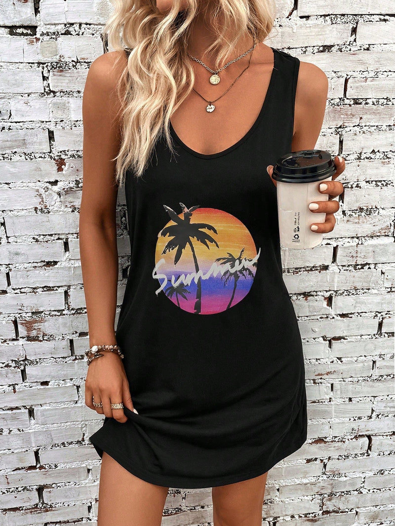 VCAY Vestido tank con estampado tropical