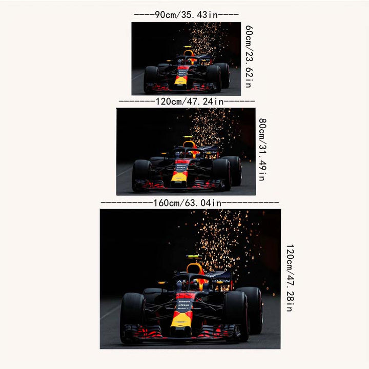 Alfombra de Área con Diseño de Coche de Fórmula 1 - Antideslizante, Lavable a Máquina para Sala de Estar, Dormitorio, Oficina - Decoración Vibrante en 3 Tamaños
