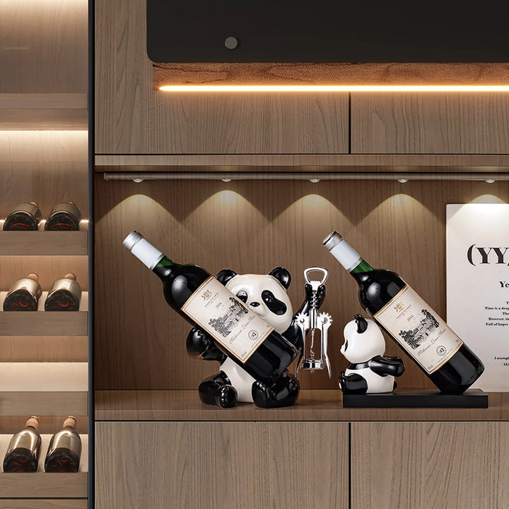 1 Portabotellas de Vino Elegante Panda - Encantador Decoración para Salón, Armario de Vino o Soporte de TV - Material de Loza de Alta Calidad, Perfecto para Espacios Modernos, Decoración de Habitación