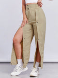 Pantalones con boton delantero con diseno de fruncido