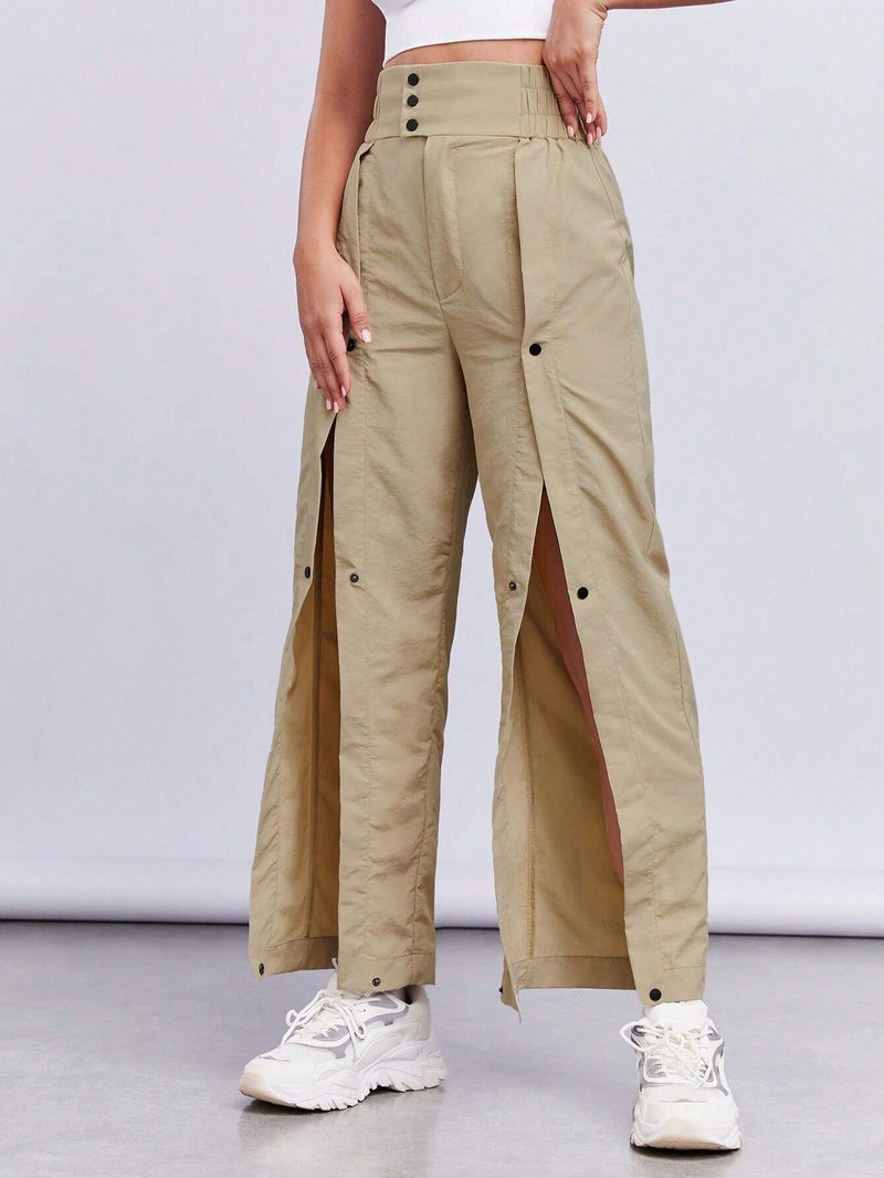 Neu Pantalones con boton delantero con diseno de fruncido