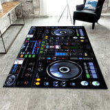 Alfombra de área lavable de poliéster con diseño inspirado en la música y los giradiscos, perfecta para dormitorio, sala de estar o sala de juegos, alfombra de juego hecha a máquina, diseño juguetón, cubierta de suelo duradera, decoración de sala de músi
