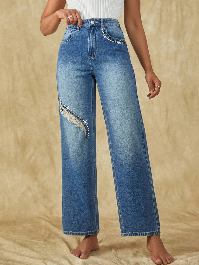 Frenchy Jeans con cuenta de perla de pierna ancha