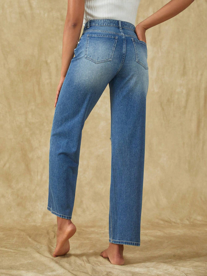 Frenchy Jeans con cuenta de perla de pierna ancha