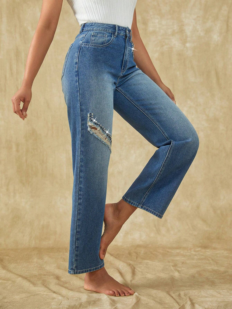 Frenchy Jeans con cuenta de perla de pierna ancha